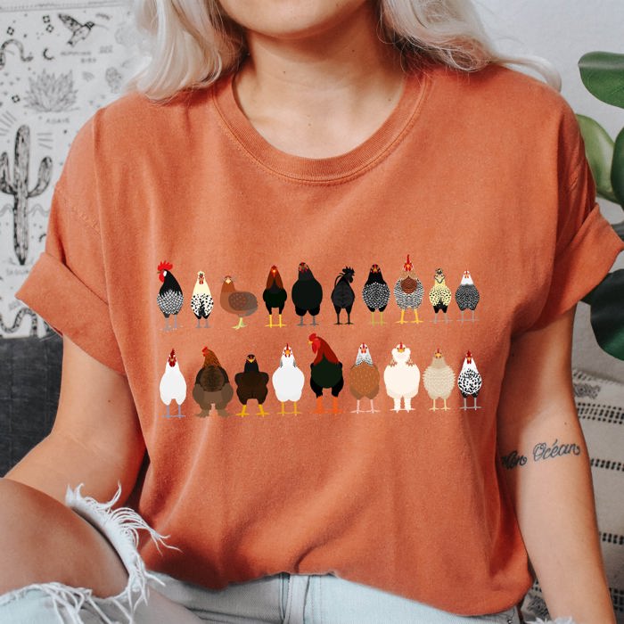 Chicken Lovers Farm Animal Breed Portraits Illustration Of Chicken Breeds Comfort Colors Tee