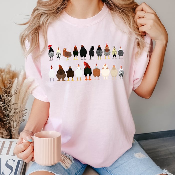 Chicken Lovers Farm Animal Breed Portraits Illustration Of Chicken Breeds Comfort Colors Tee