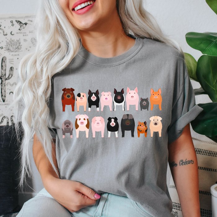 Pig Lovers Farm Animal Illustration Breeds Pet Portraits And Farm Life Enthusiasts Comfort Colors Tee