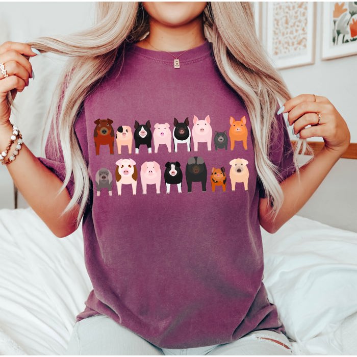 Pig Lovers Farm Animal Illustration Breeds Pet Portraits And Farm Life Enthusiasts Comfort Colors Tee