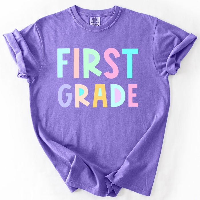 Back To School Kids, Pastel, First Day, Teacher, Grades, Students, Colorful Comfort Colors T-Shirt