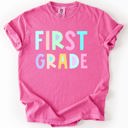M First Grade Back To School Kids, Pastel, First Day, Teacher, Grades, Students, Colorful Comfort Colors T-Shirt