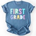 S First Grade Back To School Kids, Pastel, First Day, Teacher, Grades, Students, Colorful Comfort Colors T-Shirt