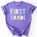 XL First Grade Back To School Kids, Pastel, First Day, Teacher, Grades, Students, Colorful Comfort Colors T-Shirt