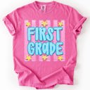 L First Grade Back To School Kids, Striped, First Day, Teacher, Grades, Students, Colorful Comfort Colors T-Shirt