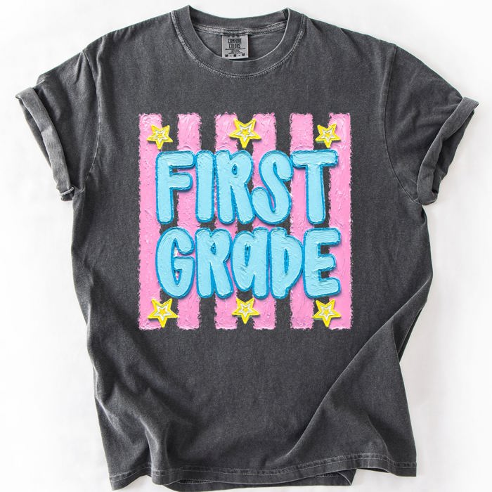 Back To School Kids, Striped, First Day, Teacher, Grades, Students, Colorful Comfort Colors T-Shirt