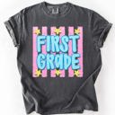 S First Grade Back To School Kids, Striped, First Day, Teacher, Grades, Students, Colorful Comfort Colors T-Shirt