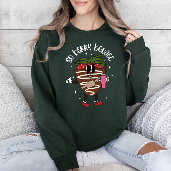 So Berry Boujee Chocolate Strawberry Bougie Print Cozy Luxe Weekend Wear Sweatshirt