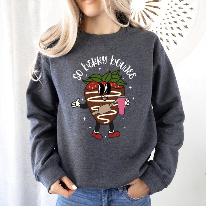 So Berry Boujee Chocolate Strawberry Bougie Print Cozy Luxe Weekend Wear Sweatshirt