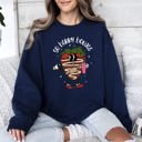 Large Navy So Berry Boujee Chocolate Strawberry Bougie Print Cozy Luxe Weekend Wear Sweatshirt