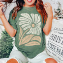 XL Moss Dark Green Boho Floral Vintage Ethereal Garden Motif With Delicate Petals And Foliage Comfort Colors Tee