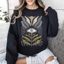 Large Black Mystical Floral Vintage Cozy Garden Print Ethereal Botanical Artwork Collection Sweatshirt