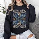 Large Black Boho Folk Art Vintage Mystical Floral Dreamcatcher Moon Mandala Garden Spirit Sweatshirt