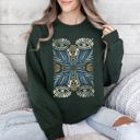 Medium Forest Dark Green Boho Folk Art Vintage Mystical Floral Dreamcatcher Moon Mandala Garden Spirit Sweatshirt