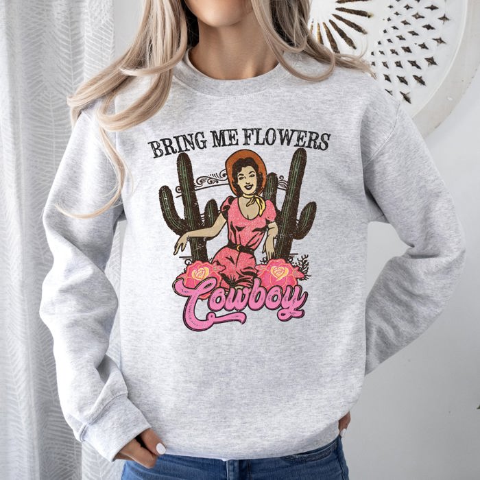 Bring Me Flowers Cowboy Western Country Valentine's Day Heritage Graphic Sweatshirt