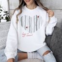 Large White Love Is All Around Winter Forest Cardinal Heart Scene With Snowflakes And Cardinal Birds Sweatshirt