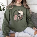 Medium Military Green Coffee Is My Valentine Skeleton Caffeine Graphic For Coffee Lovers On Valentine's Day Sweatshirt