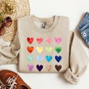 Large Sand Colorful Hearts Rainbow Love Valentine's Day Edition Cozy Premium Graphic Design Sweatshirt