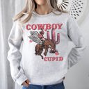 Small Ash Light Gray Cowboy Cupid Western Horse Romance Valentines Day Celebration Cozy Warm Sweatshirt