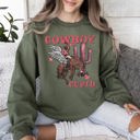 Large Military Green Cowboy Cupid Western Horse Romance Valentines Day Celebration Cozy Warm Sweatshirt