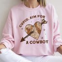 XL Light Pink Cupid Aim For A Cowboy Heart Western Country Valentines Day Sweatshirt For Lovers Of Western Romance
