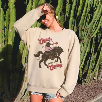 Cupid Aim For A Cowboy Horse Western Country Valentines Day Graphic Cozy Sweatshirt