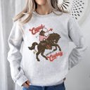 Medium Ash Light Gray Cupid Aim For A Cowboy Horse Western Country Valentines Day Graphic Cozy Sweatshirt