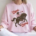 Large Light Pink Cupid Aim For A Cowboy Horse Western Country Valentines Day Graphic Cozy Sweatshirt