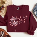 XXXL Maroon Dandelion Hearts Flower Artwork Print Featuring Whimsical Petals And Love Motifs Sweatshirt