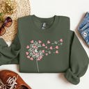 XXL Military Green Dandelion Hearts Flower Artwork Print Featuring Whimsical Petals And Love Motifs Sweatshirt