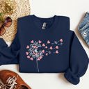 Large Navy Dandelion Hearts Flower Artwork Print Featuring Whimsical Petals And Love Motifs Sweatshirt