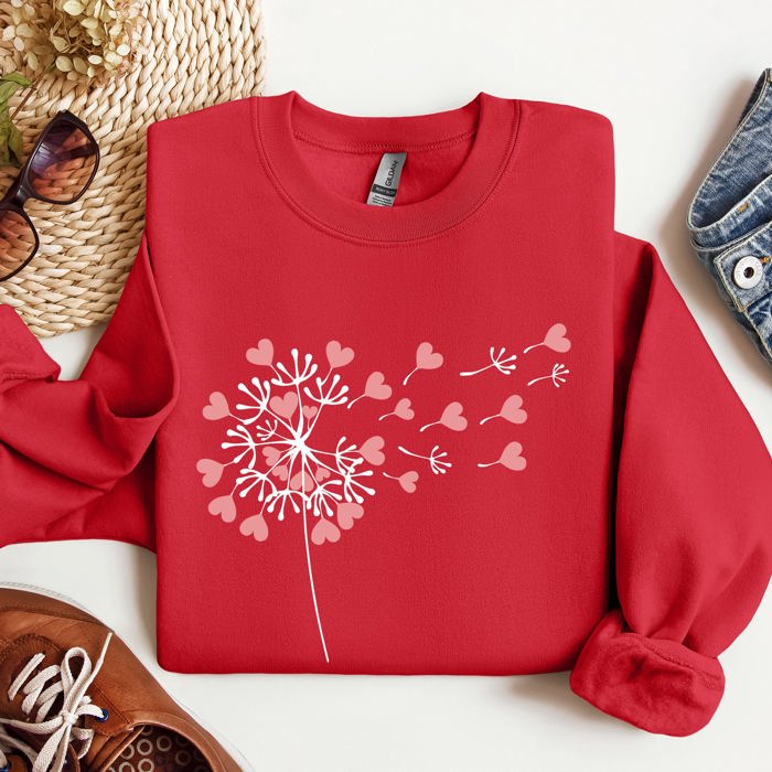 Dandelion Hearts Flower Artwork Print Featuring Whimsical Petals And Love Motifs Sweatshirt