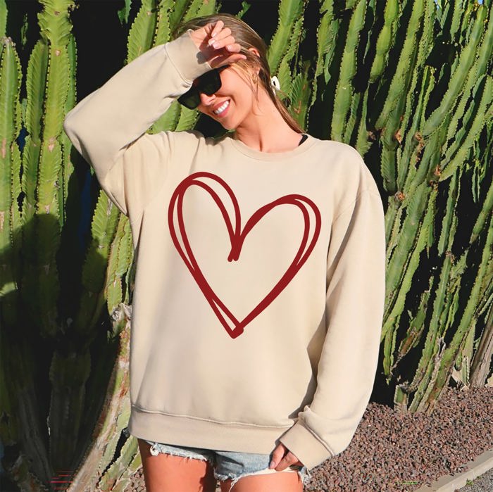 Double Heart Sketch Doodle Love Valentine Themed Cozy Graphic Illustration With Bold Lines And Hearts Sweatshirt
