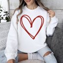 XXL White Double Heart Sketch Doodle Love Valentine Themed Cozy Graphic Illustration With Bold Lines And Hearts Sweatshirt