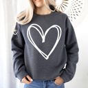 Large Dark Gray Heather Double Heart Sketch Doodle Love Valentine Themed Cozy Graphic Illustration With Bold Lines And Hearts Sweatshirt