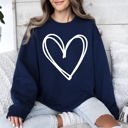 XL Navy Double Heart Sketch Doodle Love Valentine Themed Cozy Graphic Illustration With Bold Lines And Hearts Sweatshirt