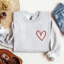  Double Heart Pocket Print Valentine's Day Cozy Brushed Fleece Premium Cotton Sweatshirt