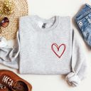 XL Ash Light Gray Double Heart Pocket Print Valentine's Day Cozy Brushed Fleece Premium Cotton Sweatshirt