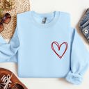 XL Light Blue Double Heart Pocket Print Valentine's Day Cozy Brushed Fleece Premium Cotton Sweatshirt