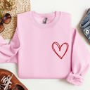 XL Light Pink Double Heart Pocket Print Valentine's Day Cozy Brushed Fleece Premium Cotton Sweatshirt