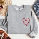 Medium Heather Sport Gray Double Heart Pocket Print Valentine's Day Cozy Brushed Fleece Premium Cotton Sweatshirt