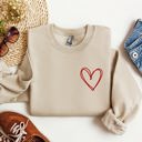 Large Sand Double Heart Pocket Print Valentine's Day Cozy Brushed Fleece Premium Cotton Sweatshirt
