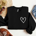 XXL Black Double Heart Pocket Print Valentine's Day Cozy Brushed Fleece Premium Cotton Sweatshirt