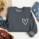 XXXL Dark Gray Heather Double Heart Pocket Print Valentine's Day Cozy Brushed Fleece Premium Cotton Sweatshirt