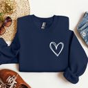 Large Navy Double Heart Pocket Print Valentine's Day Cozy Brushed Fleece Premium Cotton Sweatshirt