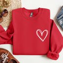 Medium Red Double Heart Pocket Print Valentine's Day Cozy Brushed Fleece Premium Cotton Sweatshirt