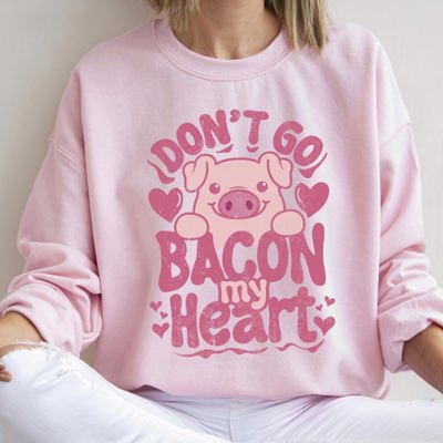 Don't Go Bacon My Heart Pig Pun Valentine's Day Cozy Fleece Lined Graphic Sweatshirt