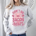 XXXL Ash Light Gray Don't Go Bacon My Heart Pig Pun Valentine's Day Cozy Fleece Lined Graphic Sweatshirt