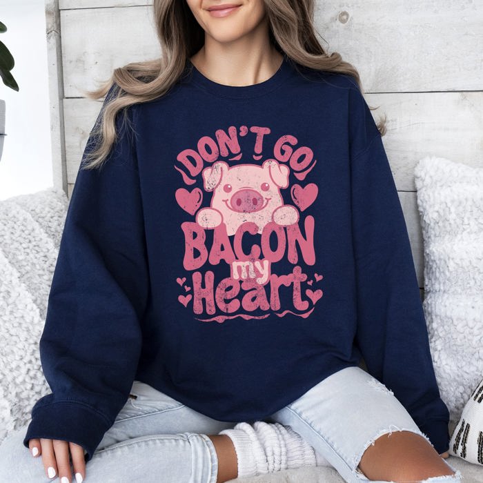 Don't Go Bacon My Heart Pig Pun Valentine's Day Cozy Fleece Lined Graphic Sweatshirt