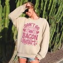 XXL Sand Don't Go Bacon My Heart Pig Pun Valentine's Day Cozy Fleece Lined Graphic Sweatshirt